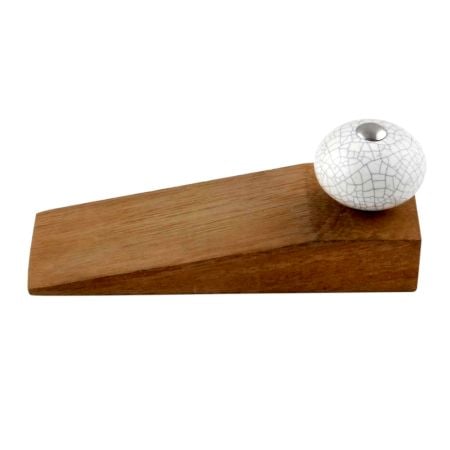 2 Pieces White Crackle Ceramic Wooden Door Stopper